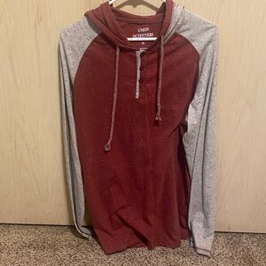 Maroon & Gray Long-Sleeve Henley Hoodie